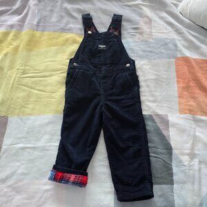 3T Oshkosh Corduroy Plaid Flannel Lined Overalls
